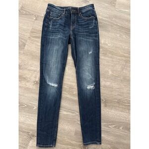 Vigoss Marley Skinny Jeans Dark Wash Distressed Mid Rise Womens W28 L29